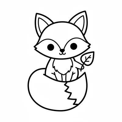 A chibi fox character with pointed ears and a fluffy tail curled around its coloring page