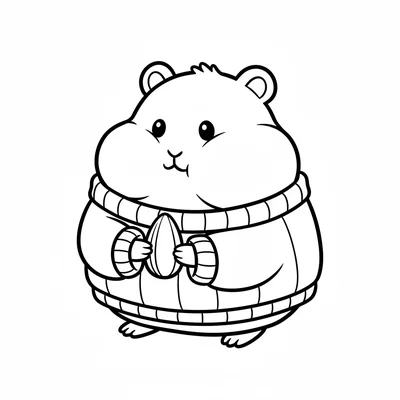 A chibi hamster character in an oversized knit sweater with its cheeks puffed coloring page