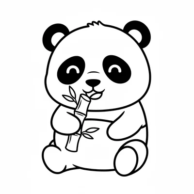 A chibi panda character with simple black-and-white round markings, sitting coloring page
