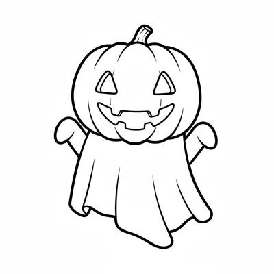 A chibi pumpkin spirit at Halloween, its round orange pumpkin head carved coloring page