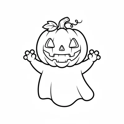 A chibi pumpkin spirit with a round pumpkin head carved with triangle eyes coloring page