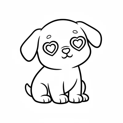 A chibi puppy character with floppy triangle ears sitting and looking up coloring page