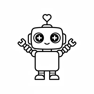 A chibi robot with a round boxy head nearly as big as its square body, two coloring page