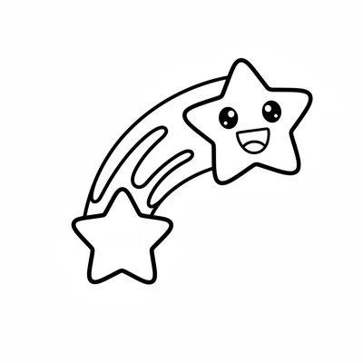 A chibi shooting star character with a bright round star head and a glowing coloring page