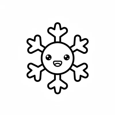 A chibi snowflake character with six simple symmetrical arms each ending coloring page
