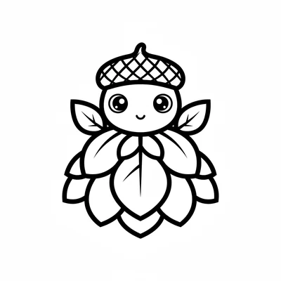 A chibi spirit of autumn, a round body made of autumn leaves arranged like coloring page