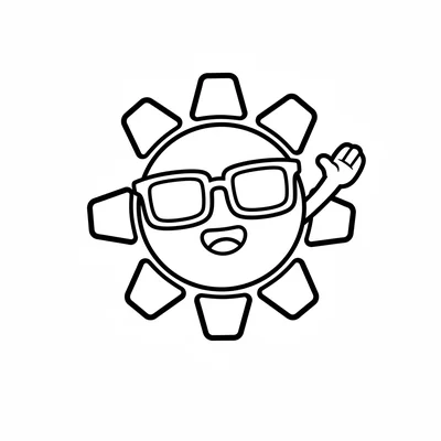 A chibi sun character with short blocky rays around a round smiling face coloring page