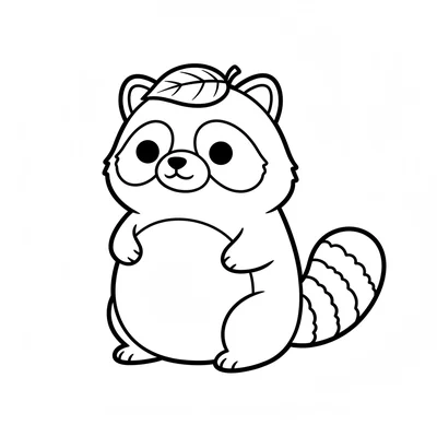 A chibi tanuki raccoon dog with an enormous round belly and a big round head coloring page