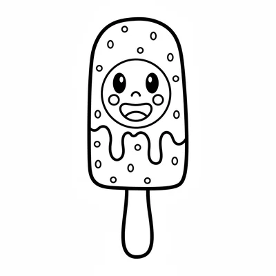 A happy strawberry ice cream bar on a stick with dripping pink sides coloring page