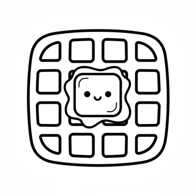 A happy waffle square with deep grid pockets, a pat of butter melting coloring page
