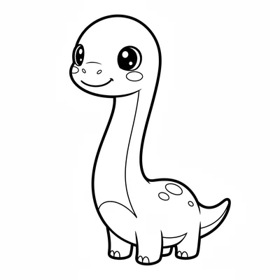 A kawaii chibi Brachiosaurus with a very long curved neck ending in an oversize… coloring page