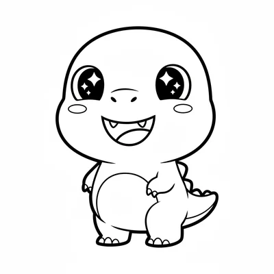 A kawaii chibi T-Rex with an enormous round head taking up half its body, huge… coloring page