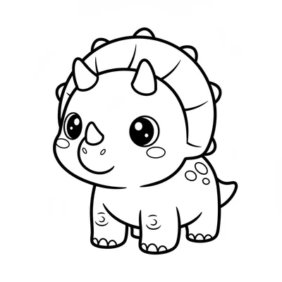 A kawaii chibi Triceratops with an oversized round head, a cute small frill wit… coloring page