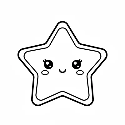 A kawaii star-shaped cookie with a round cute face in its center, two large dot coloring page