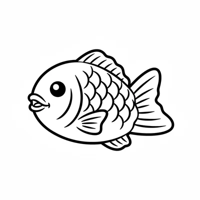 A kawaii taiyaki fish cake snack with the traditional fish shape, a happy face coloring page