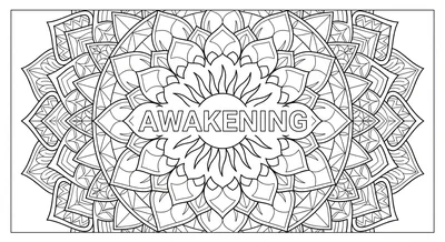 Render the exact text 'AWAKENING' in Geometric Sans-Serif s… coloring page