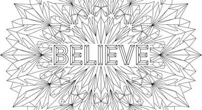 Render the exact text 'BELIEVE' in Geometric Sans-Serif sty… coloring page