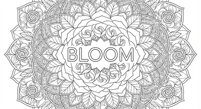 Render the exact text 'BLOOM' in Geometric Sans-Serif style… coloring page
