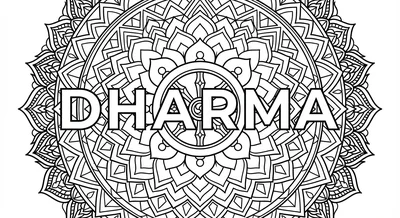 Render the exact text 'DHARMA' in Geometric Sans-Serif styl… coloring page