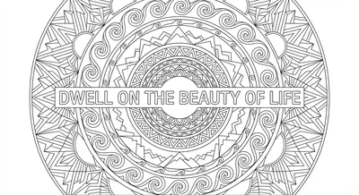 Render the exact text 'DWELL ON THE BEAUTY OF LIFE' in Geom… coloring page