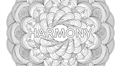Render the exact text 'HARMONY' in Geometric Sans-Serif sty… coloring page