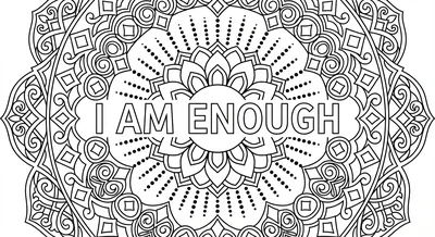 Render the exact text 'I AM ENOUGH' in Geometric Sans-Serif… coloring page