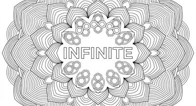 Render the exact text 'INFINITE' in Geometric Sans-Serif st… coloring page