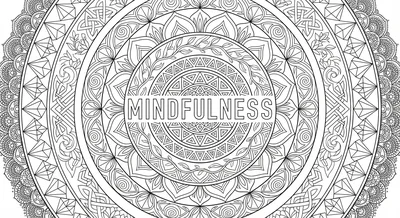 Render the exact text 'MINDFULNESS' in Geometric Sans-Serif… coloring page