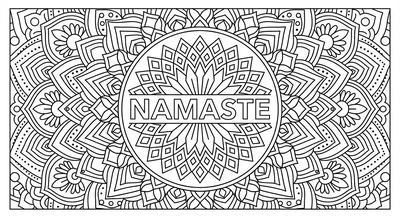 Render the exact text 'NAMASTE' in Geometric Sans-Serif sty… coloring page