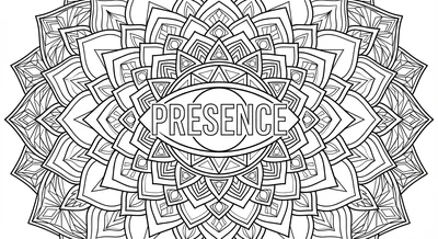 Render the exact text 'PRESENCE' in Geometric Sans-Serif st… coloring page