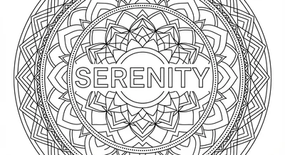 Render the exact text 'SERENITY' in Geometric Sans-Serif st… coloring page