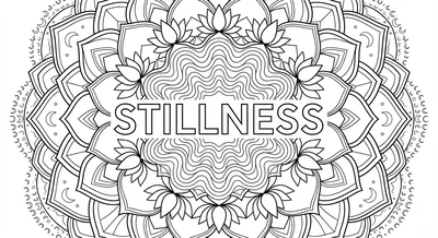 Render the exact text 'STILLNESS' in Geometric Sans-Serif s… coloring page