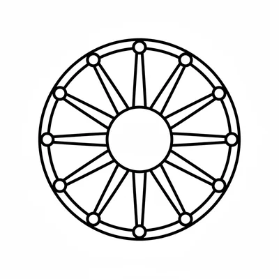 An 8-ray simple mandala with alternating long and short thick rays coloring page
