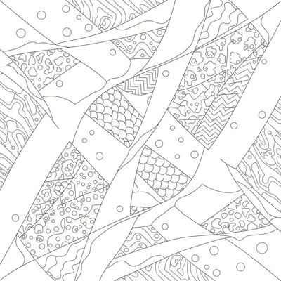 An abstract composition of diagonal stripe bands crossing at varying angles coloring page
