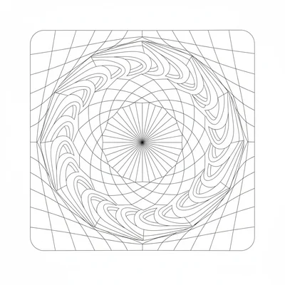 An abstract op-art inspired zentangle composition where concentric rings coloring page