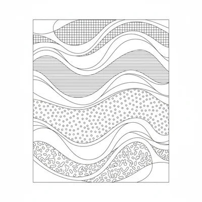 An abstract tangle composition showing geological strata, horizontal bands coloring page