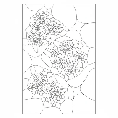 An abstract Voronoi diagram design, the composition divided by Voronoi cells coloring page