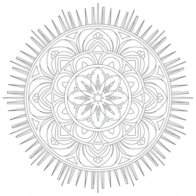 An Art Deco grand mandala with 16 sections featuring stepped geometric shapes coloring page