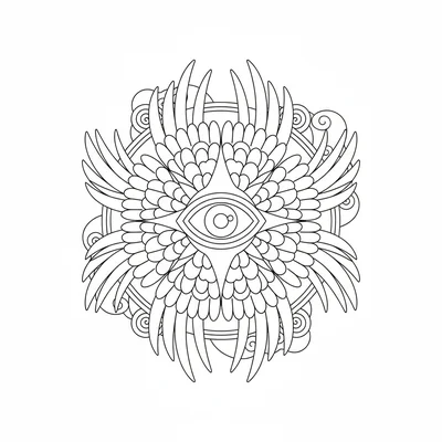 A bird wing mandala with 4 pairs of wing shapes arranged symmetrically, each coloring page