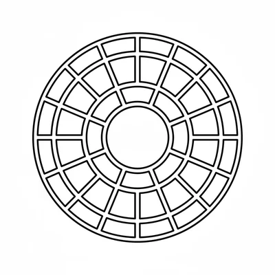 A bold minimal mandala: just a large central circle, one middle ring, and one coloring page
