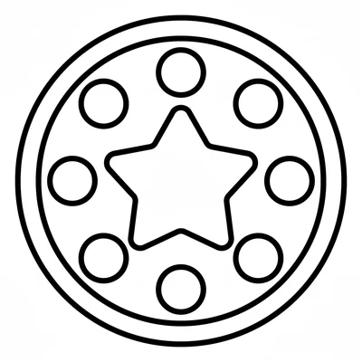 A bold simple mandala with a large central star, a ring of 6 equally spaced coloring page