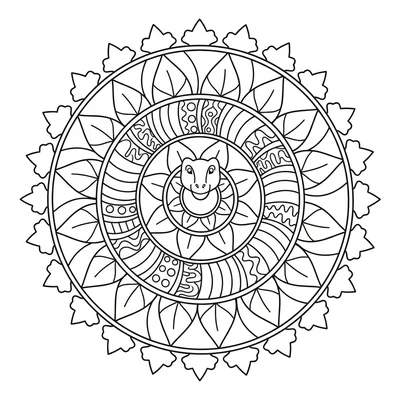 A Brachiosaurus neck curving into a spiral forming the central motif of a manda… coloring page