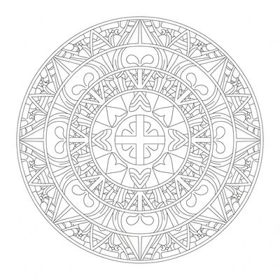 A Byzantine mosaic mandala with 16 sections and 6 rings, the mosaic tile shapes coloring page