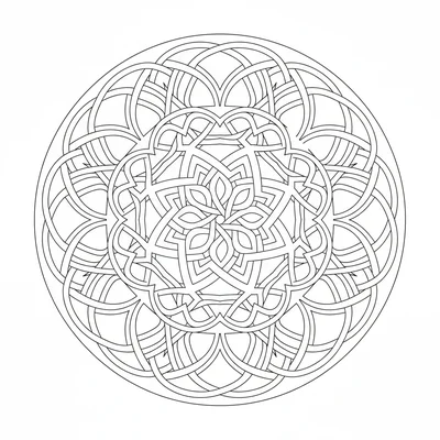 A Celtic knotwork mandala with 12 sections and 6 rings, every ring filled coloring page