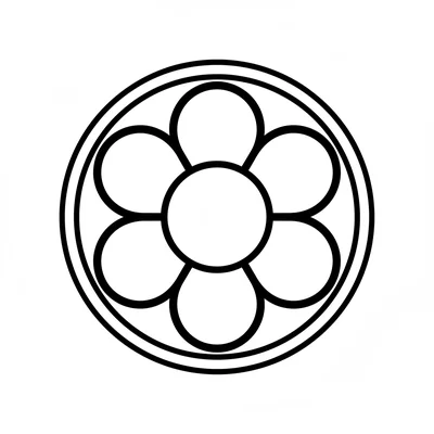 A circular mandala with 5 large round petals arranged like a simple flower coloring page