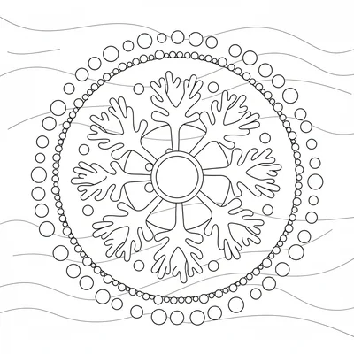 A coral mandala with 6 branching coral shapes radiating from the center, each coloring page