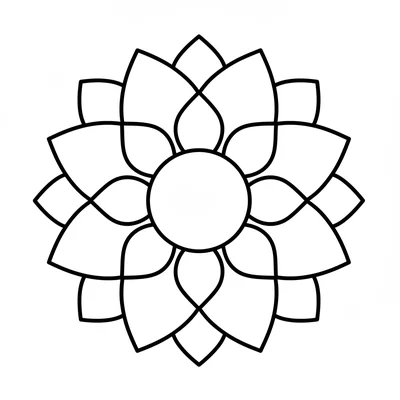 A flower petal mandala with alternating large and small petals in one ring, 6 coloring page