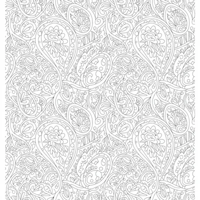 A flowing paisley repeat design with large paisleys and small paisleys nestled coloring page