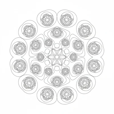 A fractal mandala where 12 main sections each contain a smaller 12-fold coloring page