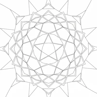 A geometric mandala based on concentric pentagons and pentagrams, a central coloring page
